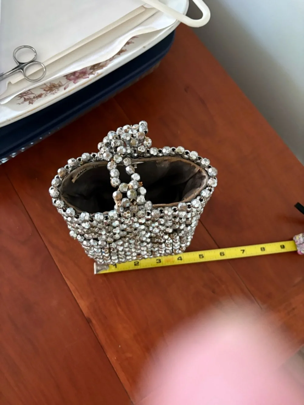 Y2K Silver Beaded Mini Bag Italy Metallic Evening Purse Vintage Glam - Picture 3 of 10